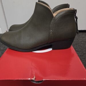 Journee Collection Olive Green Ankle Booties with Low Heel